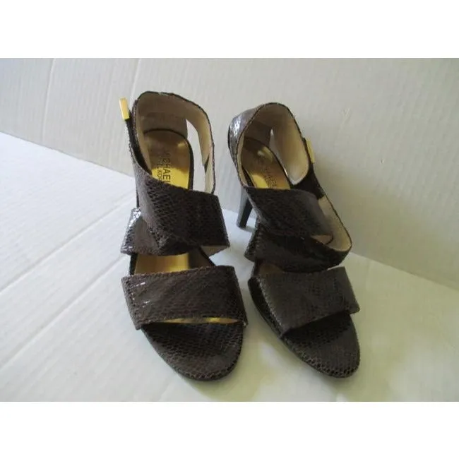 Michael Kors Chocolate Brown Lizard Open Toe Strappy Sandals Size Us