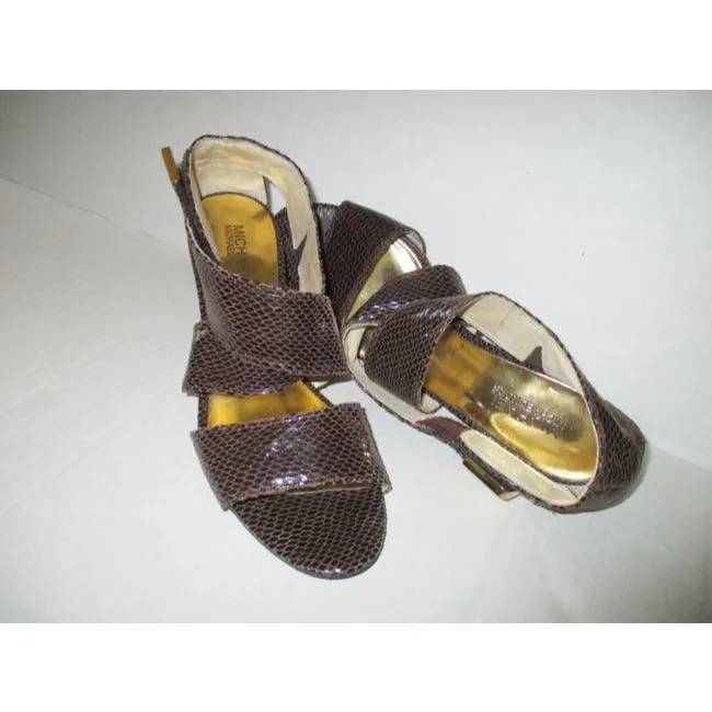 Michael Kors Chocolate Brown Lizard Open Toe Strappy Sandals Size Us