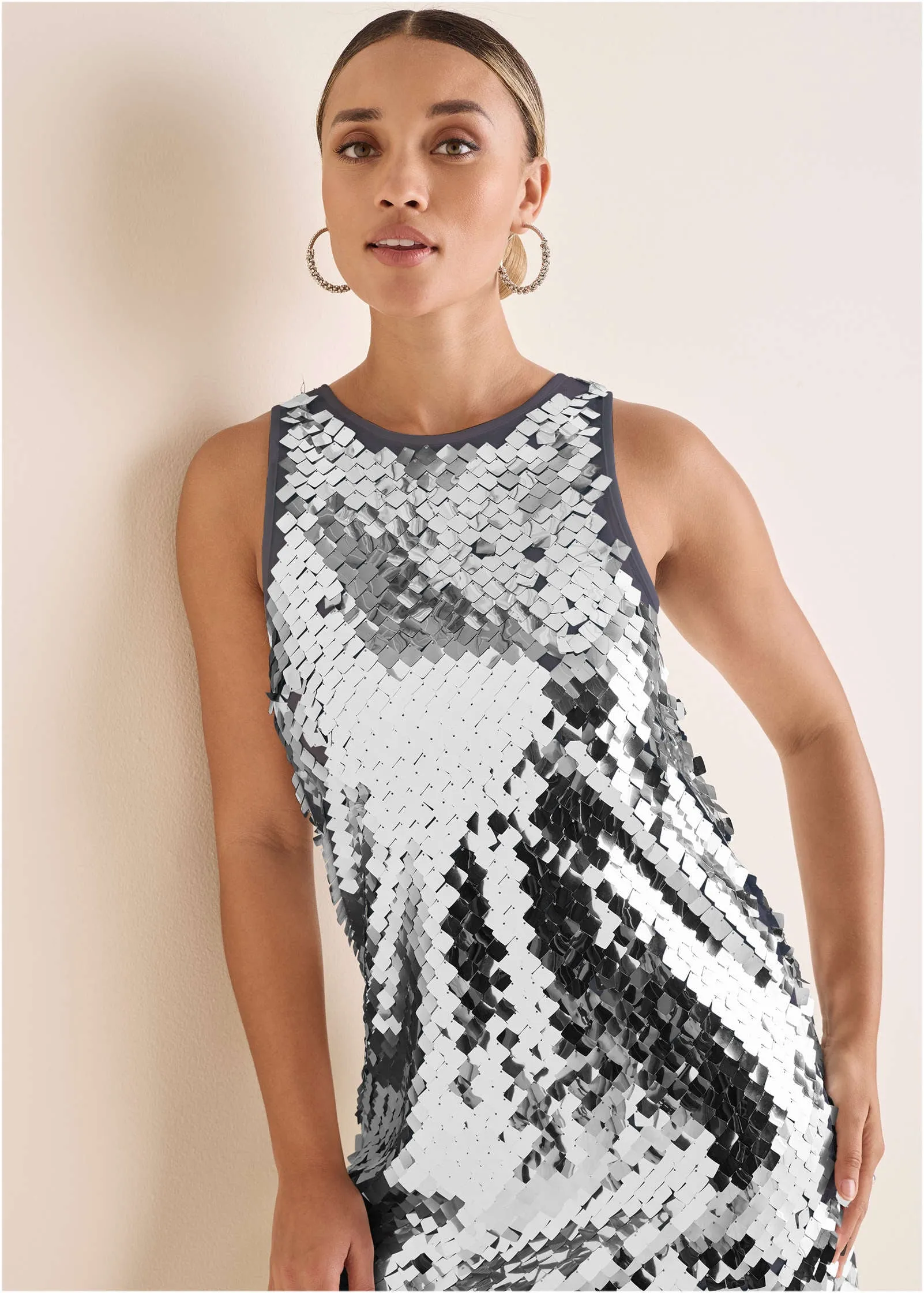 Mirror Sequin Mini Dress - Silver