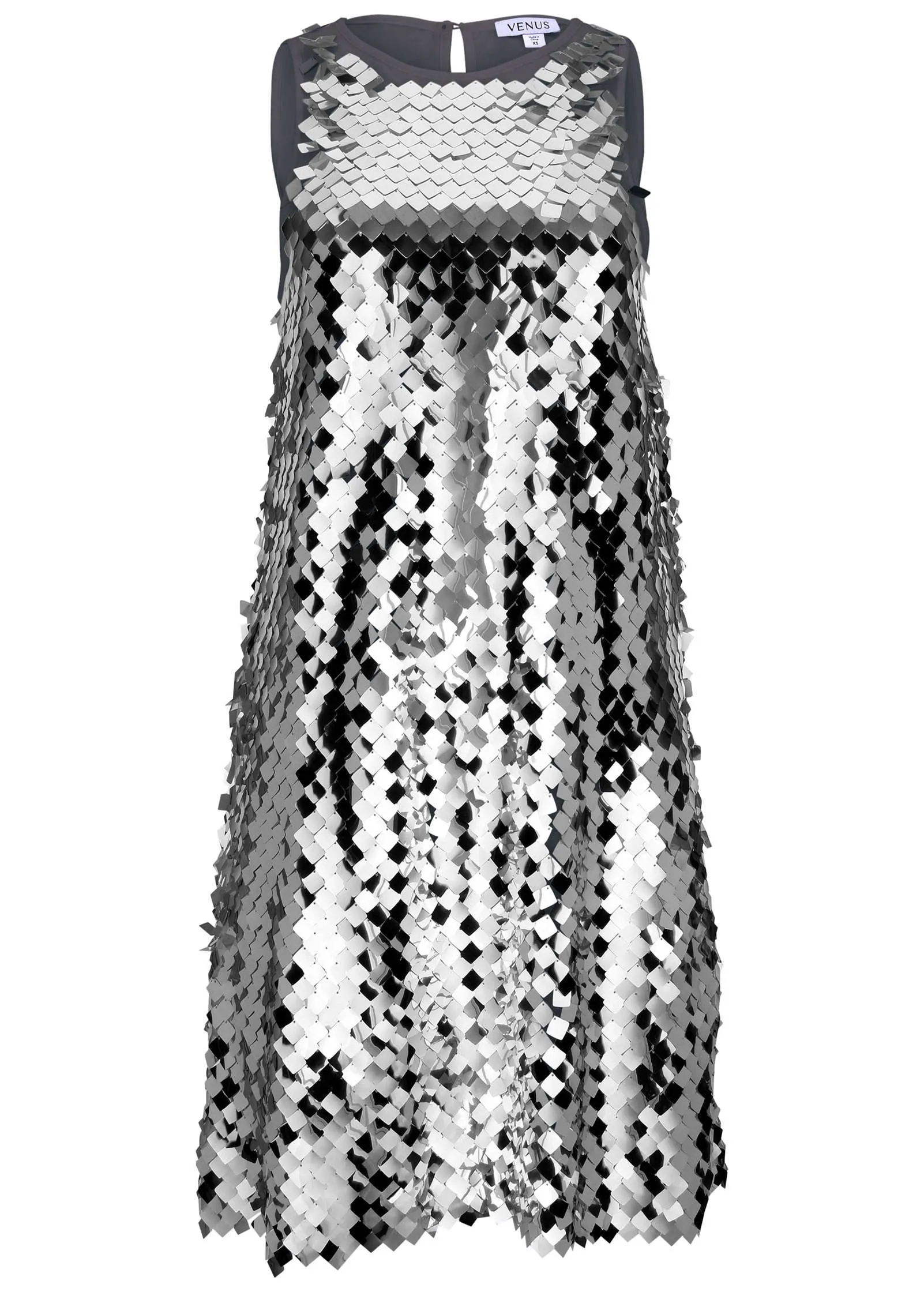 Mirror Sequin Mini Dress - Silver