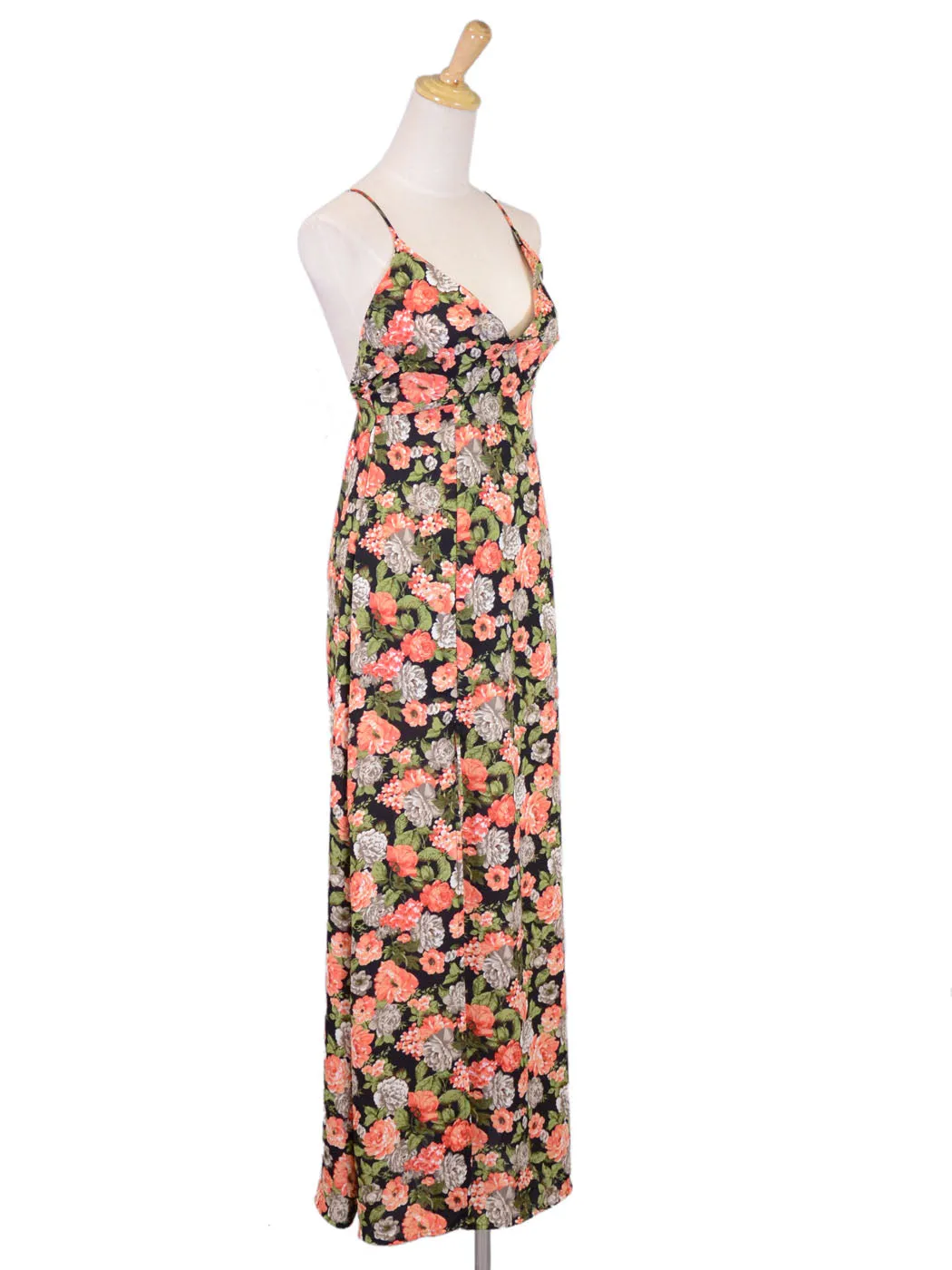 Moon Collection Slitted Multicolor Floral Print Maxi Dress With Low V Neckline