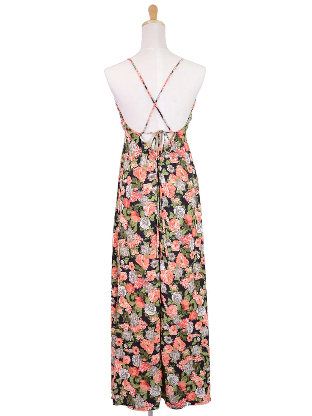 Moon Collection Slitted Multicolor Floral Print Maxi Dress With Low V Neckline