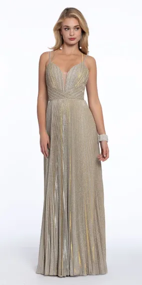 Multi Strap Pleated Glitter Lame Dress