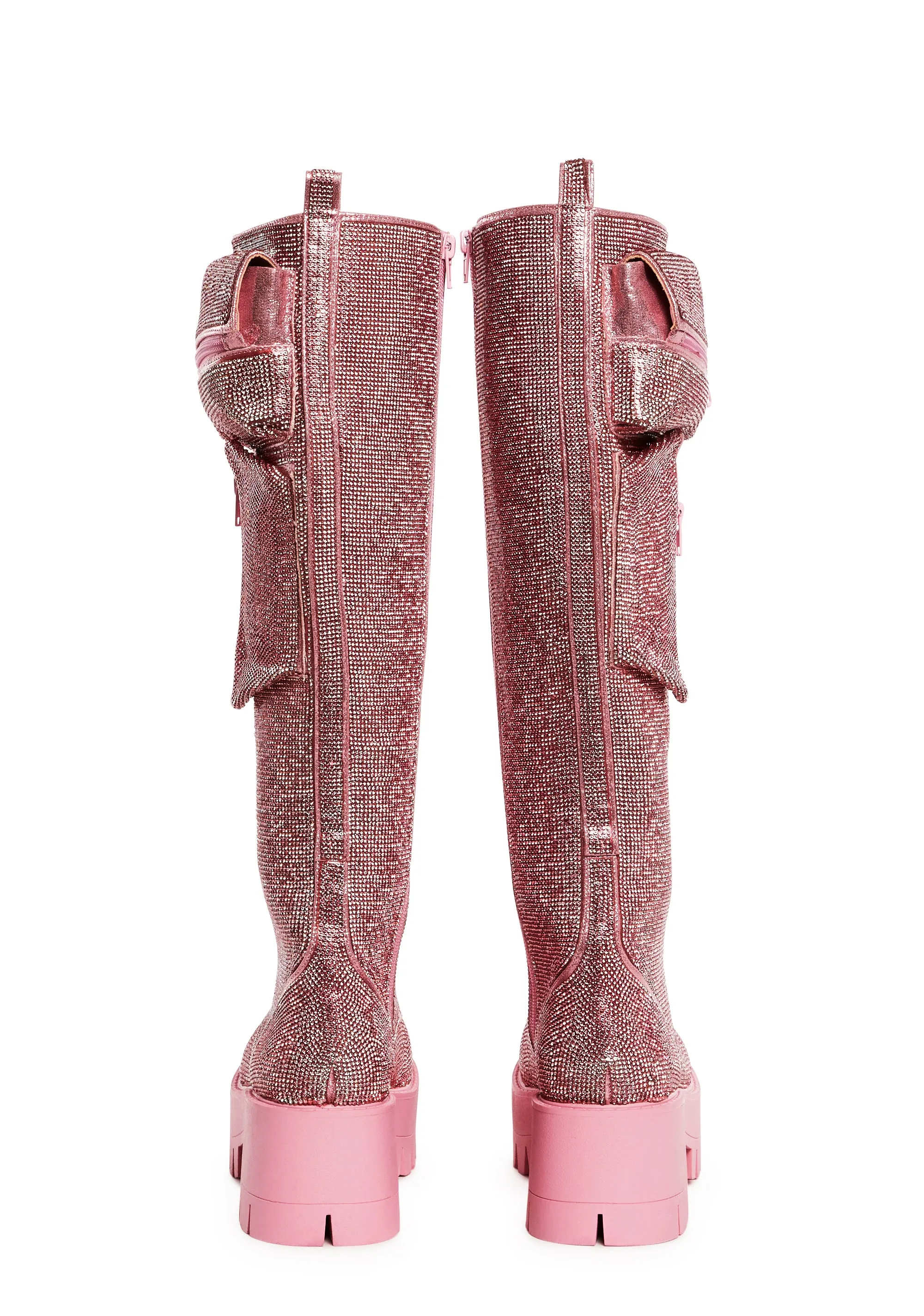 Obsidian Pocket Combat Boots - Rhinestone