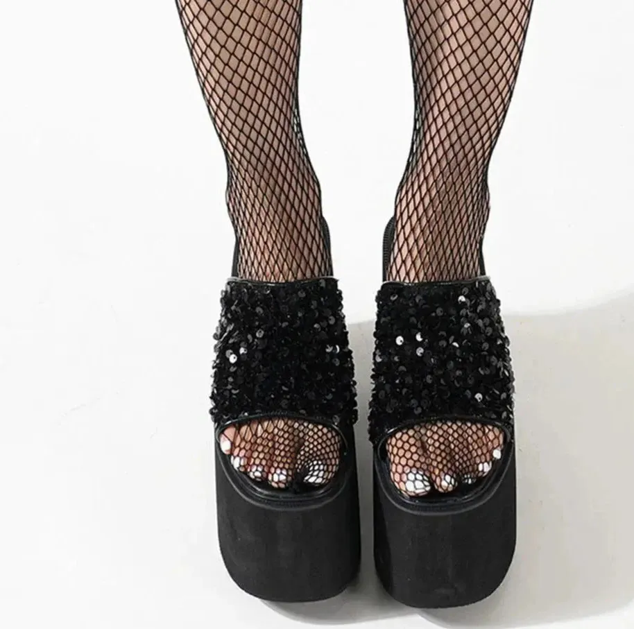 Open Toe Thick High Heeled Bling Platform Shoes