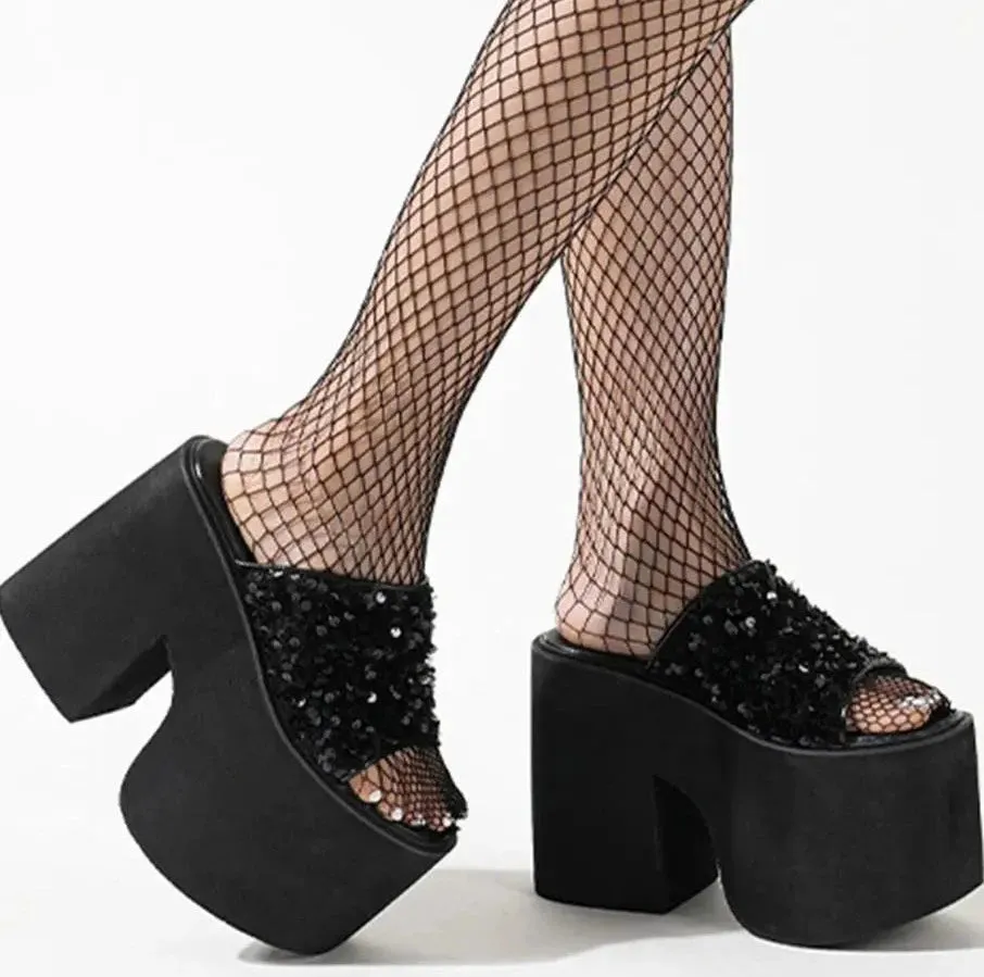Open Toe Thick High Heeled Bling Platform Shoes