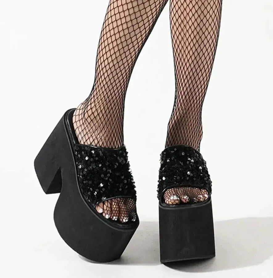 Open Toe Thick High Heeled Bling Platform Shoes