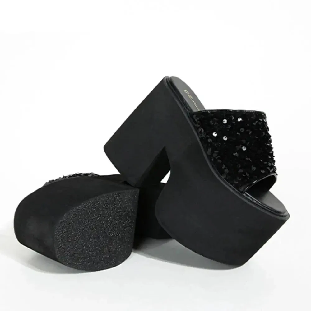 Open Toe Thick High Heeled Bling Platform Shoes