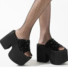Open Toe Thick High Heeled Bling Platform Shoes