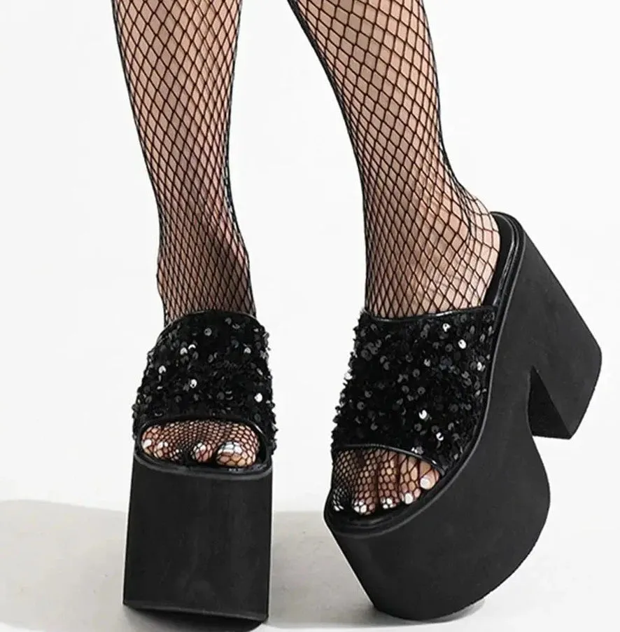 Open Toe Thick High Heeled Bling Platform Shoes