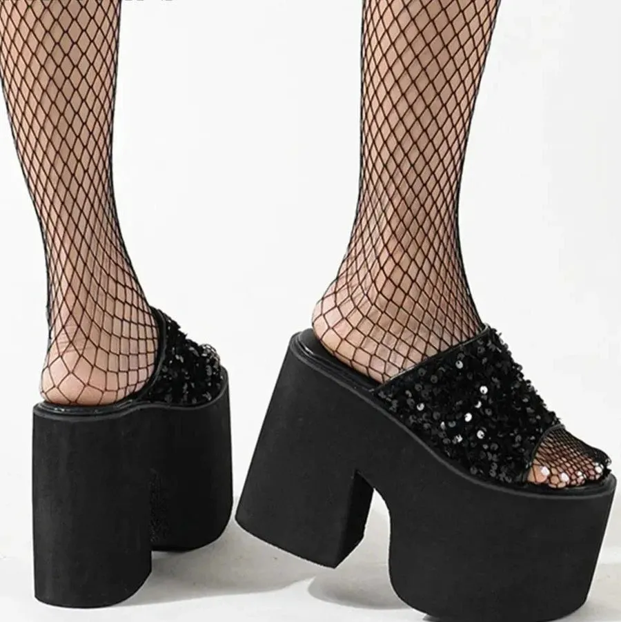 Open Toe Thick High Heeled Bling Platform Shoes