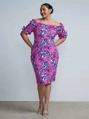 Plus Off Shoulder Floral Print Ruffle Sheath Dress