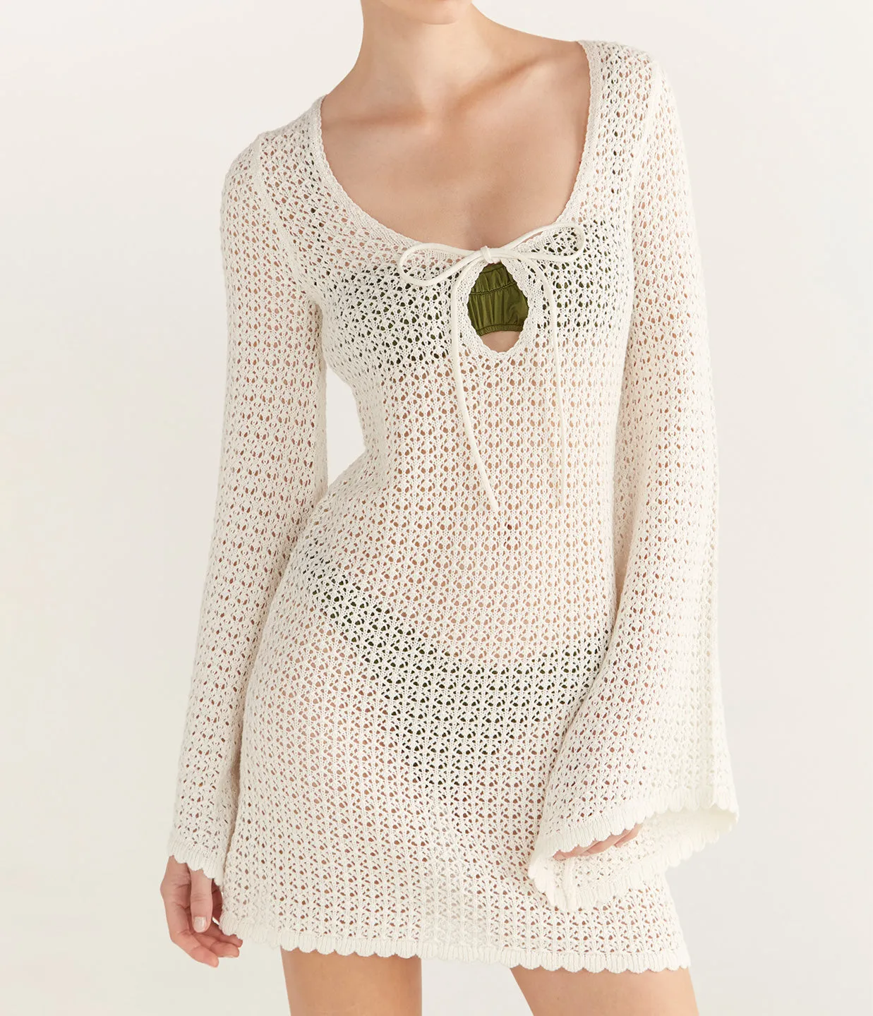 Pointelle Keyhole Mini Dress in Seashell