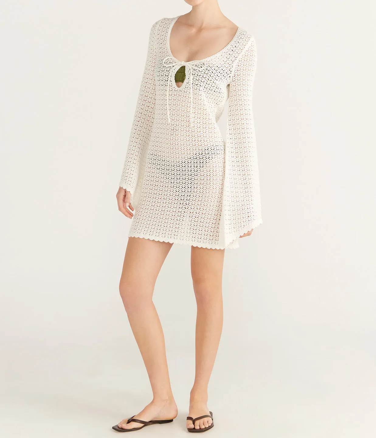 Pointelle Keyhole Mini Dress in Seashell