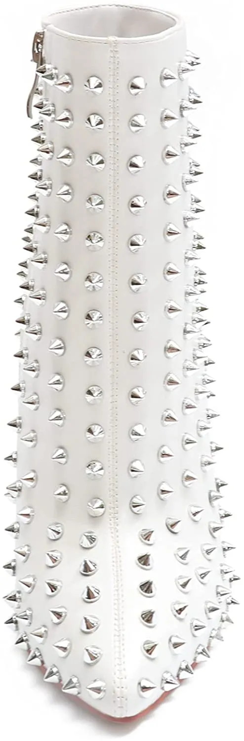 Rivets White Autumn Pointed Toe Fashion Ankle Boots