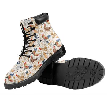 Roosters and Chickens Print on Demand Artwork Combat Style Boots (Unisex)