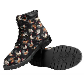 Roosters and Chickens Print on Demand Artwork Combat Style Boots (Unisex)