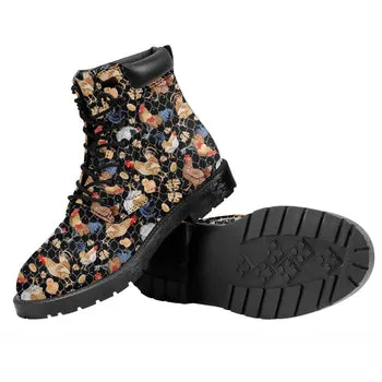 Roosters and Chickens Print on Demand Artwork Combat Style Boots (Unisex)