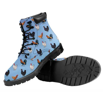 Roosters and Chickens Print on Demand Artwork Combat Style Boots (Unisex)