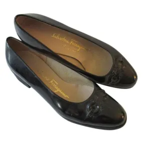 Salvatore Ferragamo Black Patent Leather Flats Size Us