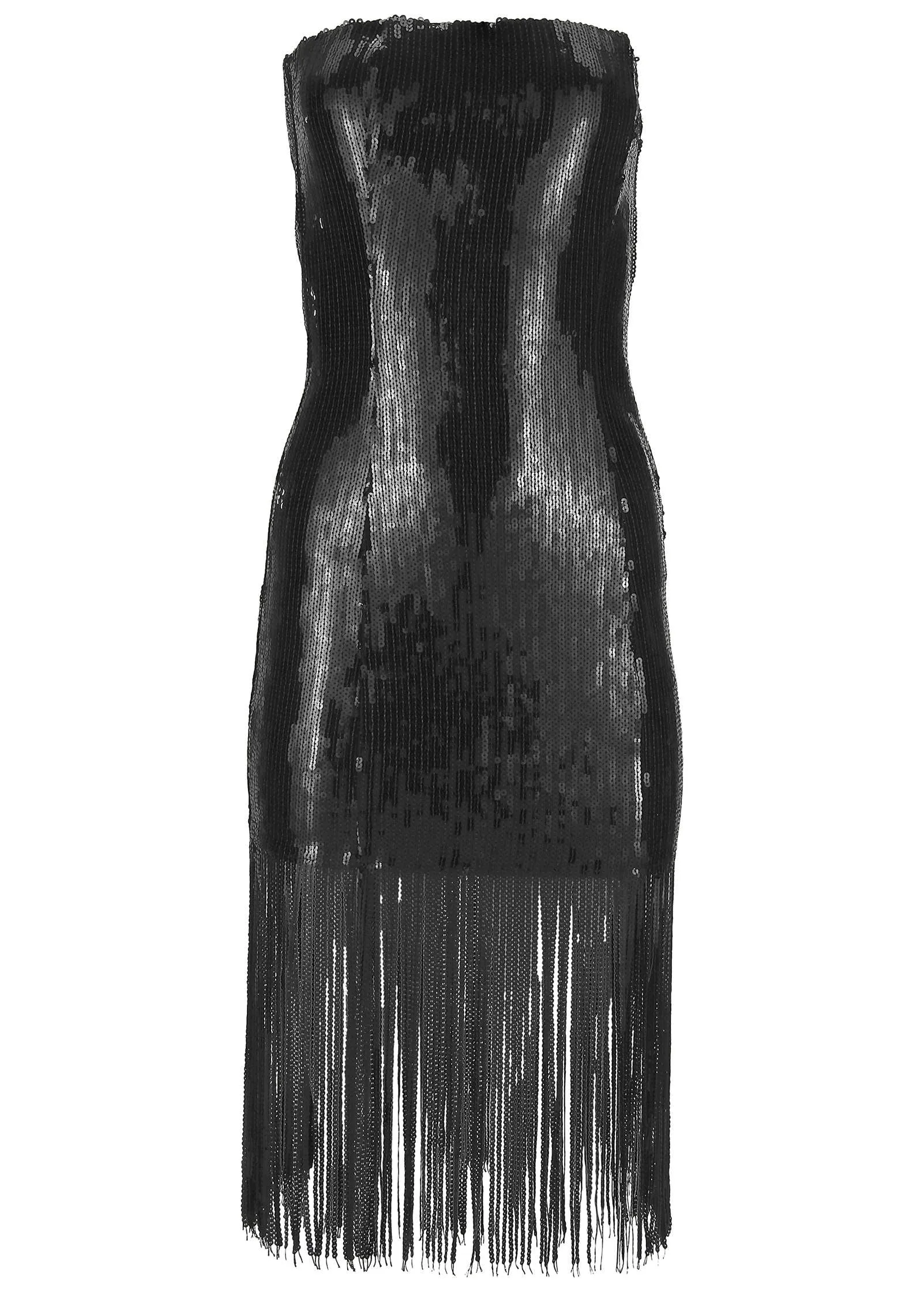 Sequined Fringe Mini Dress - Black