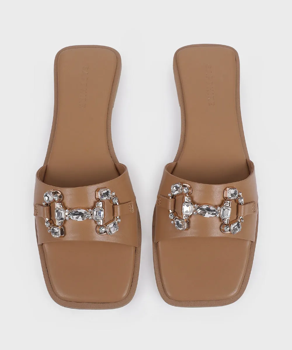 Tan Flats with Stone Buckle