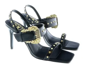 Versace Jeans Couture Oversized Buckle  Black Heeled Sandals-