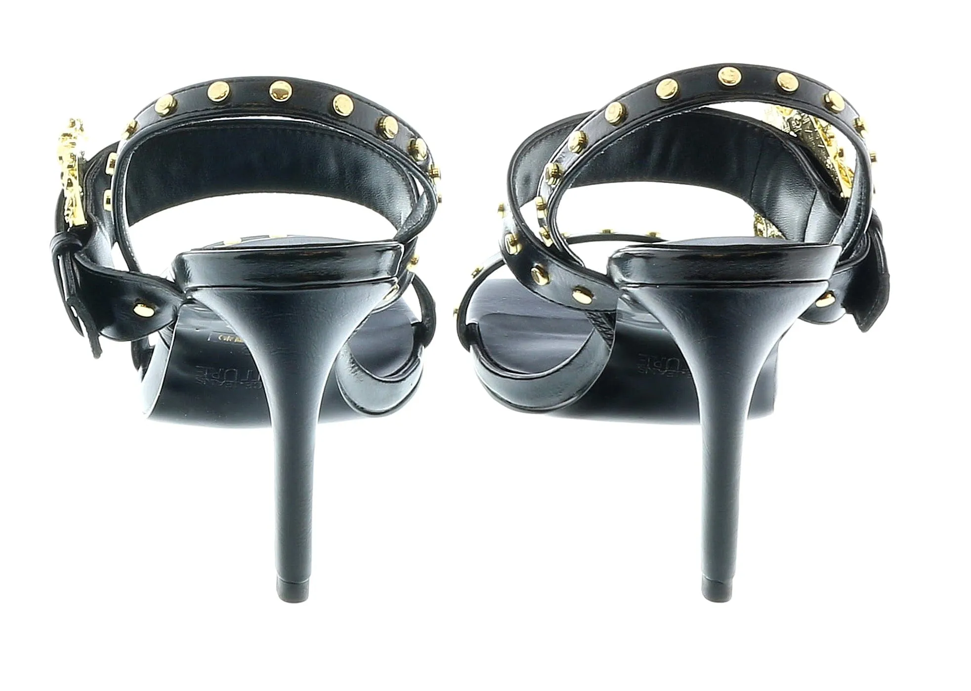Versace Jeans Couture Oversized Buckle  Black Heeled Sandals-