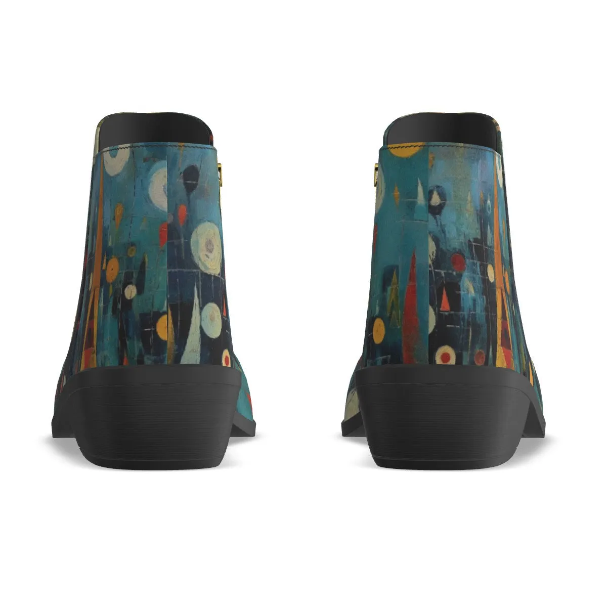 Women's Fashion Boots  353 blue, and yellow abstract print