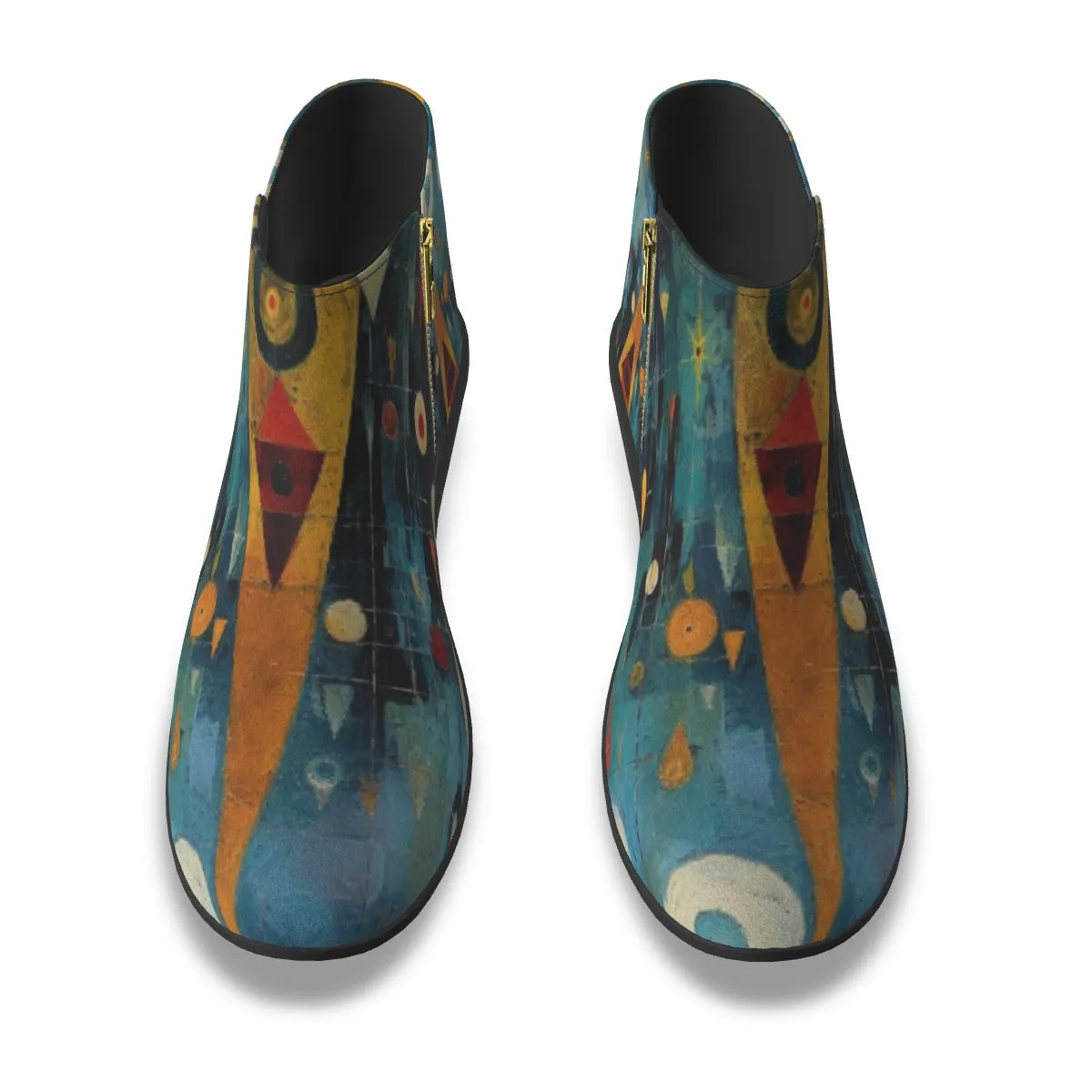 Women's Fashion Boots  353 blue, and yellow abstract print