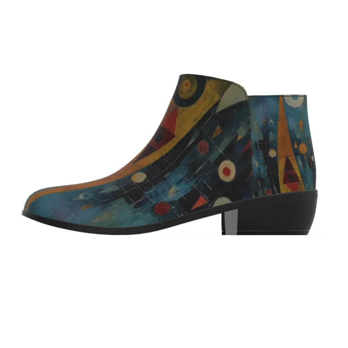 Women's Fashion Boots  353 blue, and yellow abstract print