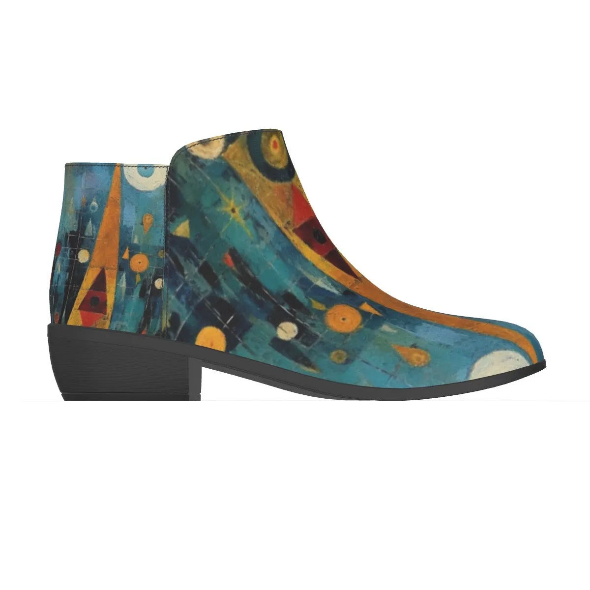 Women's Fashion Boots  353 blue, and yellow abstract print