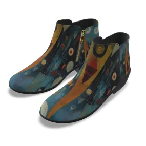 Women's Fashion Boots  353 blue, and yellow abstract print