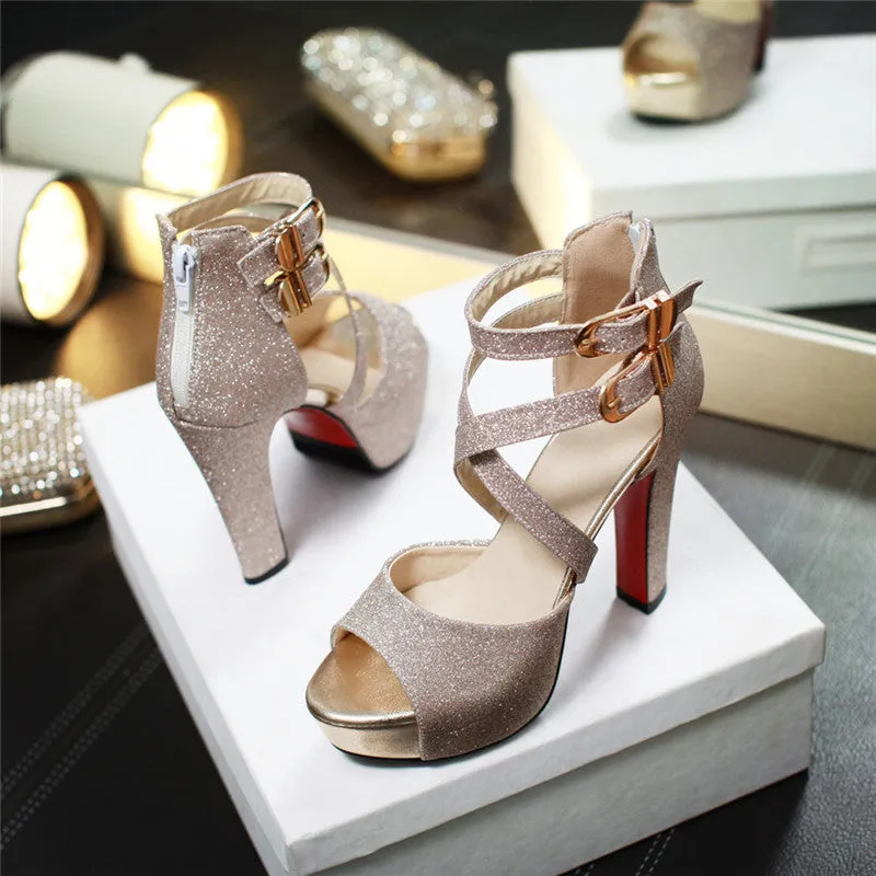 Women's Fashion Wedding High Heel Sandals - Black,Gold,Silver