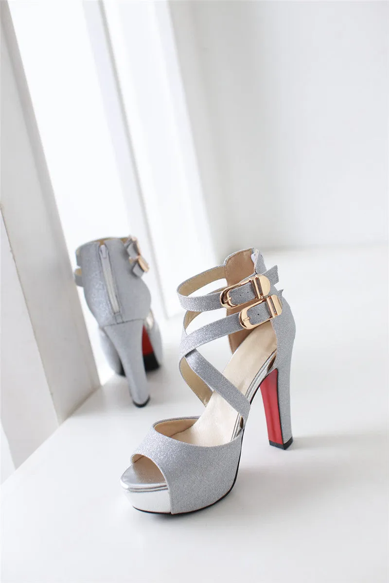 Women's Fashion Wedding High Heel Sandals - Black,Gold,Silver